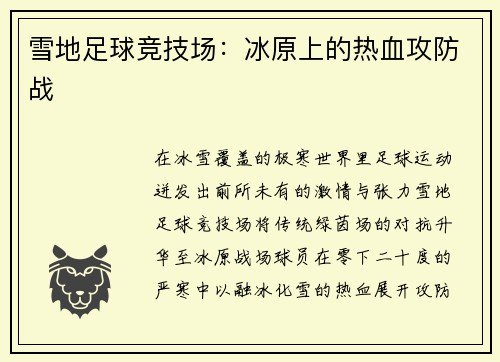 雪地足球竞技场：冰原上的热血攻防战